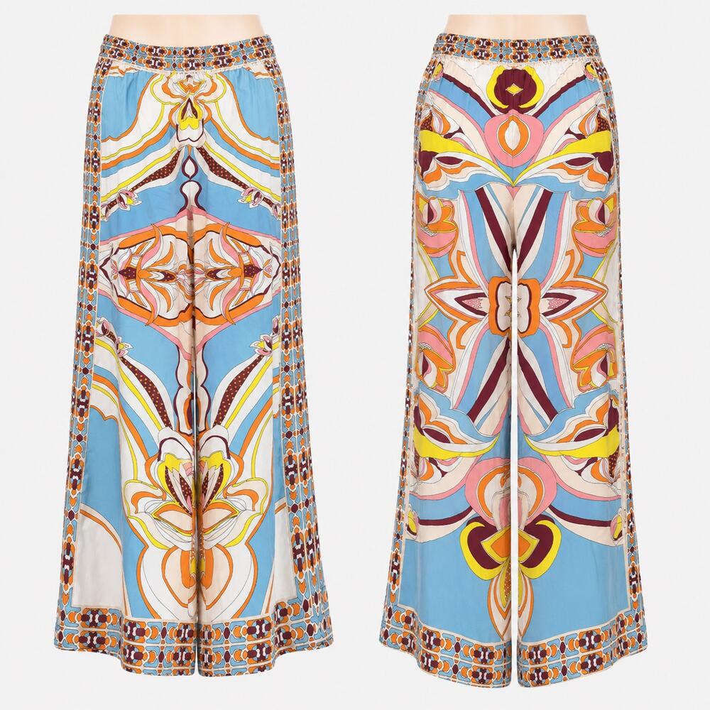 Rachel Zoe Blue Multicolor Abstract Print Wide Leg Palazzo Pants Women's Medium